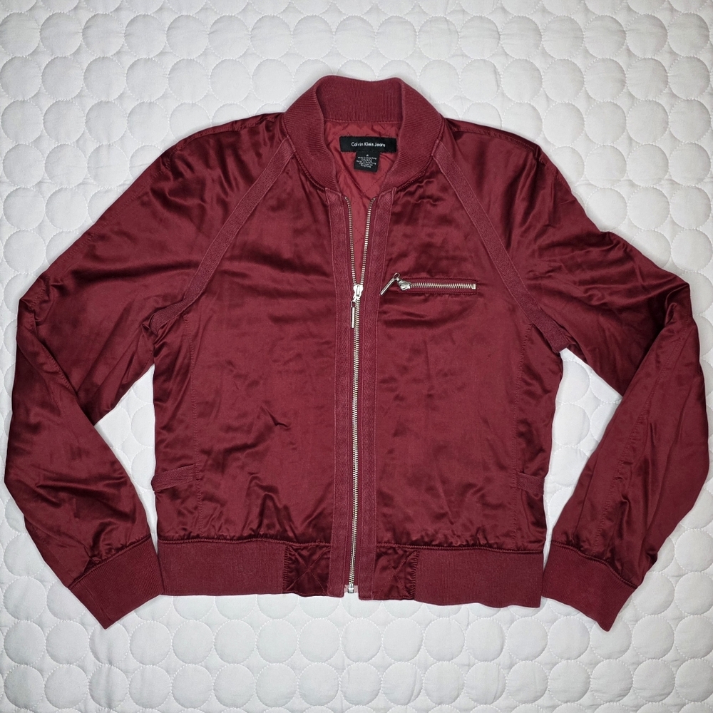 Maroon Satin Bomber Jacket Medium